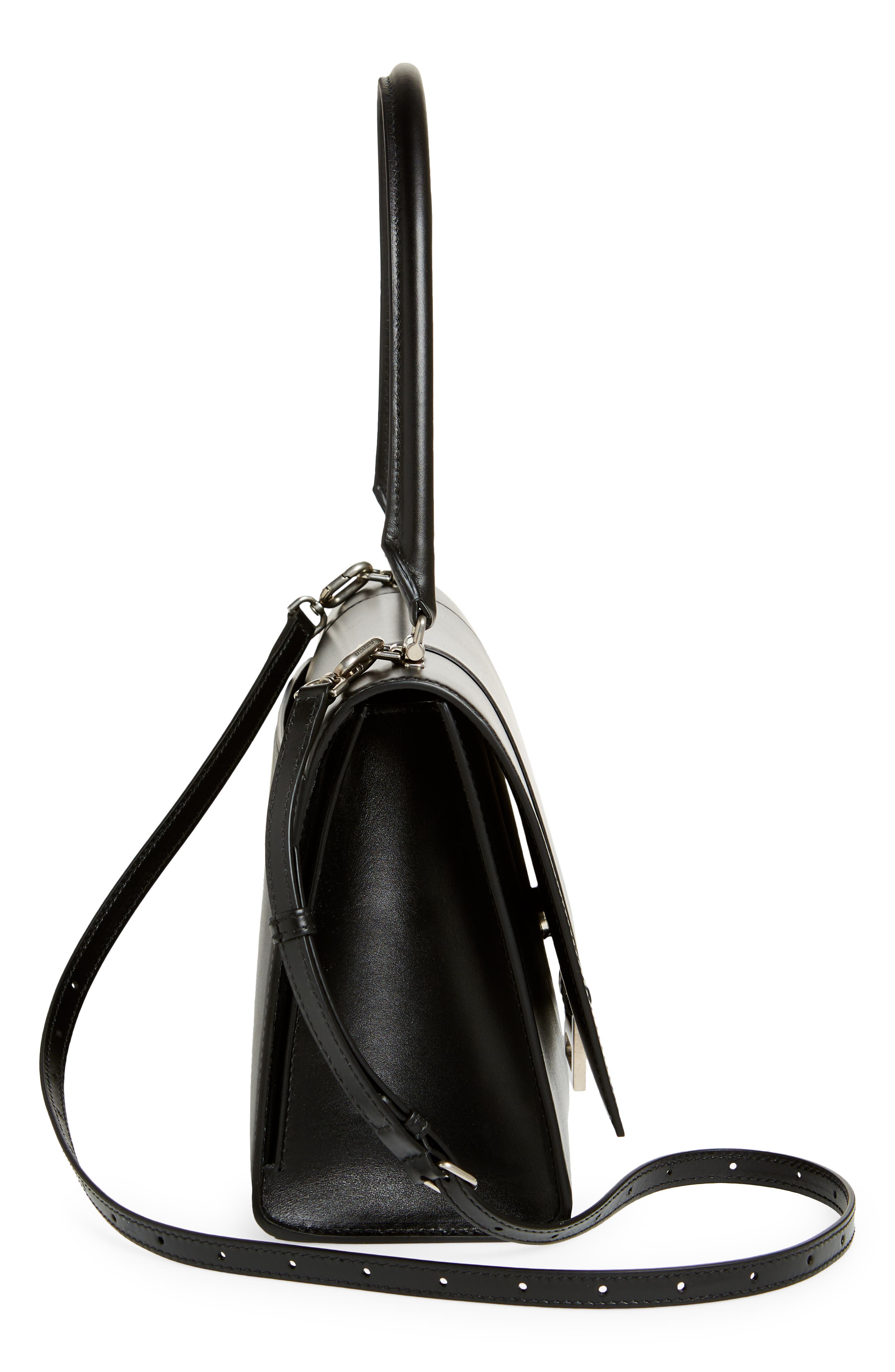 Medium Hourglass Hinge Leather Top Handle Bag, Alternate, color, BLACK
