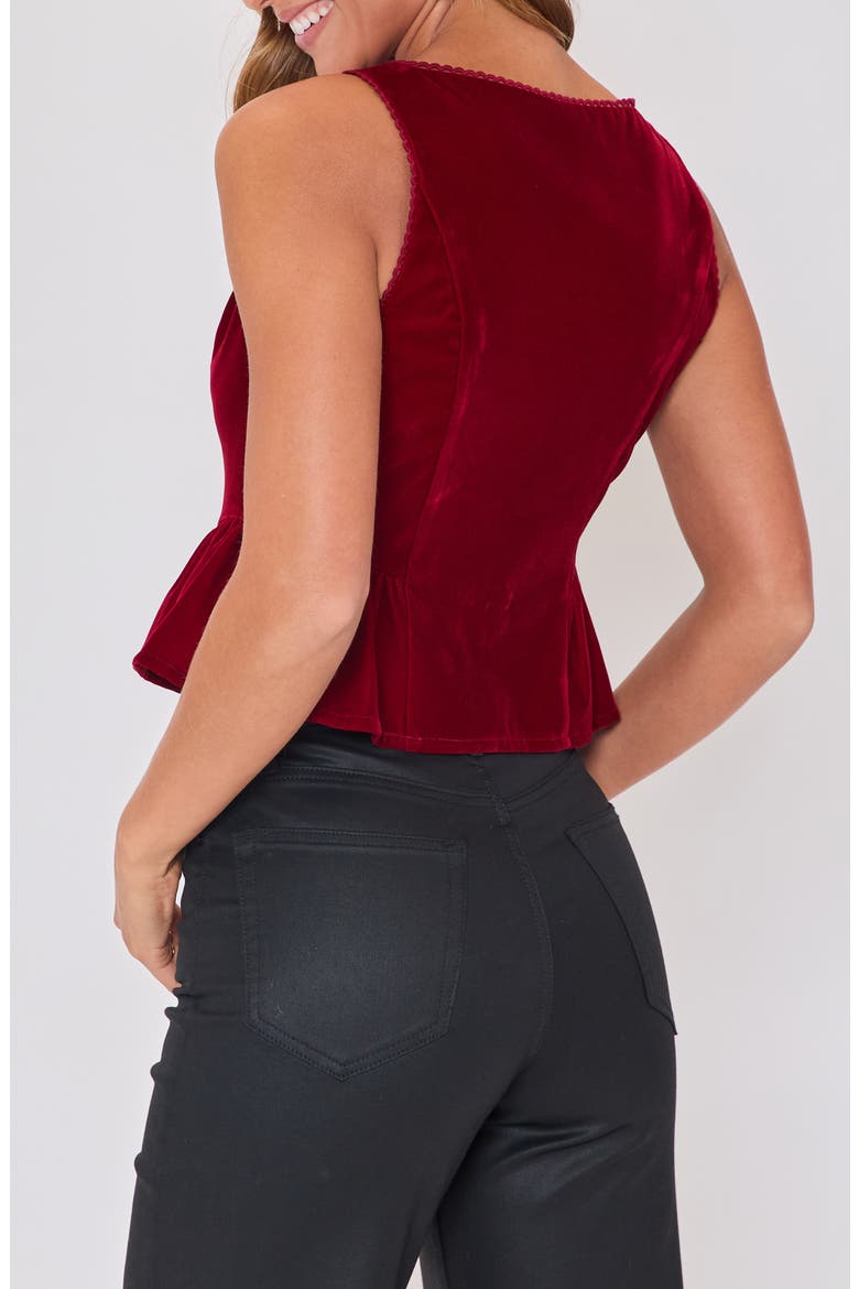 Velvet Peplum Top, Alternate, color, BURGUNDY
