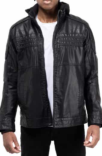 XRAY Faux Leather Hooded Moto Jacket with Faux Fur Lining