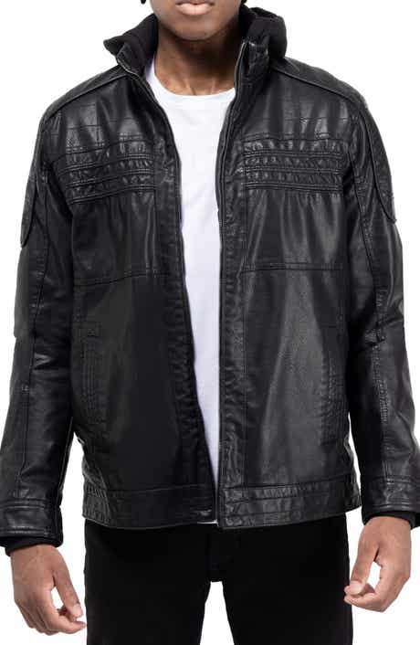XRAY Faux Leather Hooded Moto Jacket with Faux Fur Lining