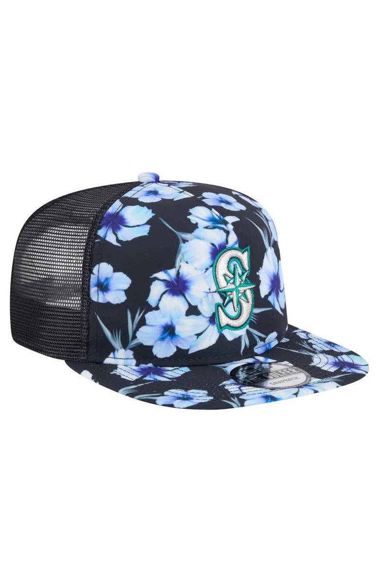 New Era Men's New Era Navy Seattle Mariners Adventure Pattern Golfer Trucker Snapback Hat, Alternate, color, 