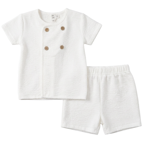 Seersucker Wrap Short Sleeve Top and Shorts Set