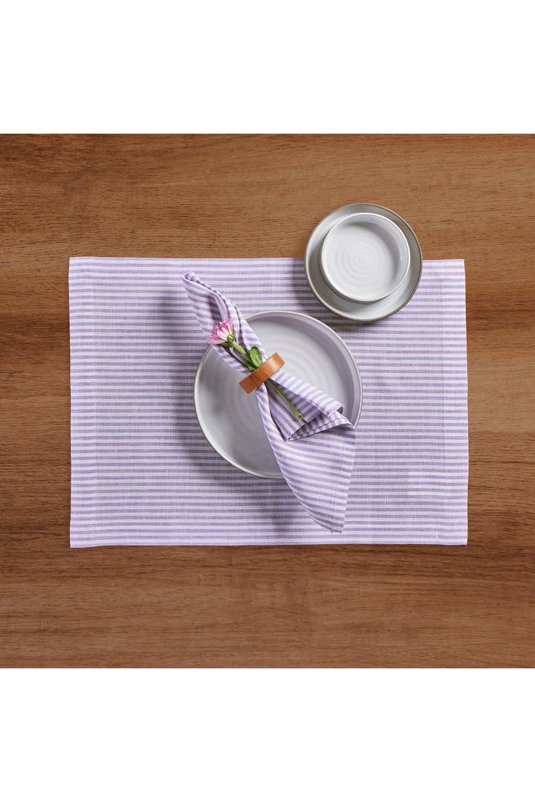 Linen Placemats Set of 4, 14 x 19" - Narrow Stripe, Alternate, color, Lavender and White
