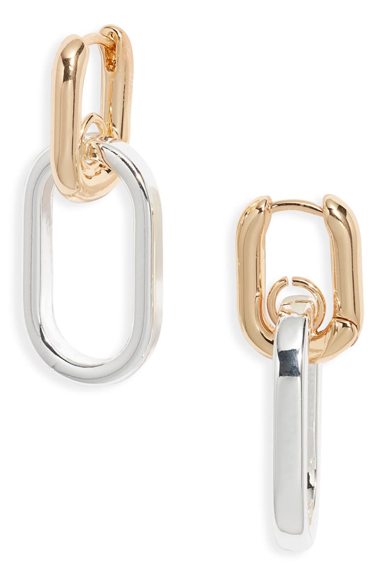 Double Link Drop Earrings, Main, color, SILVER- GOLD