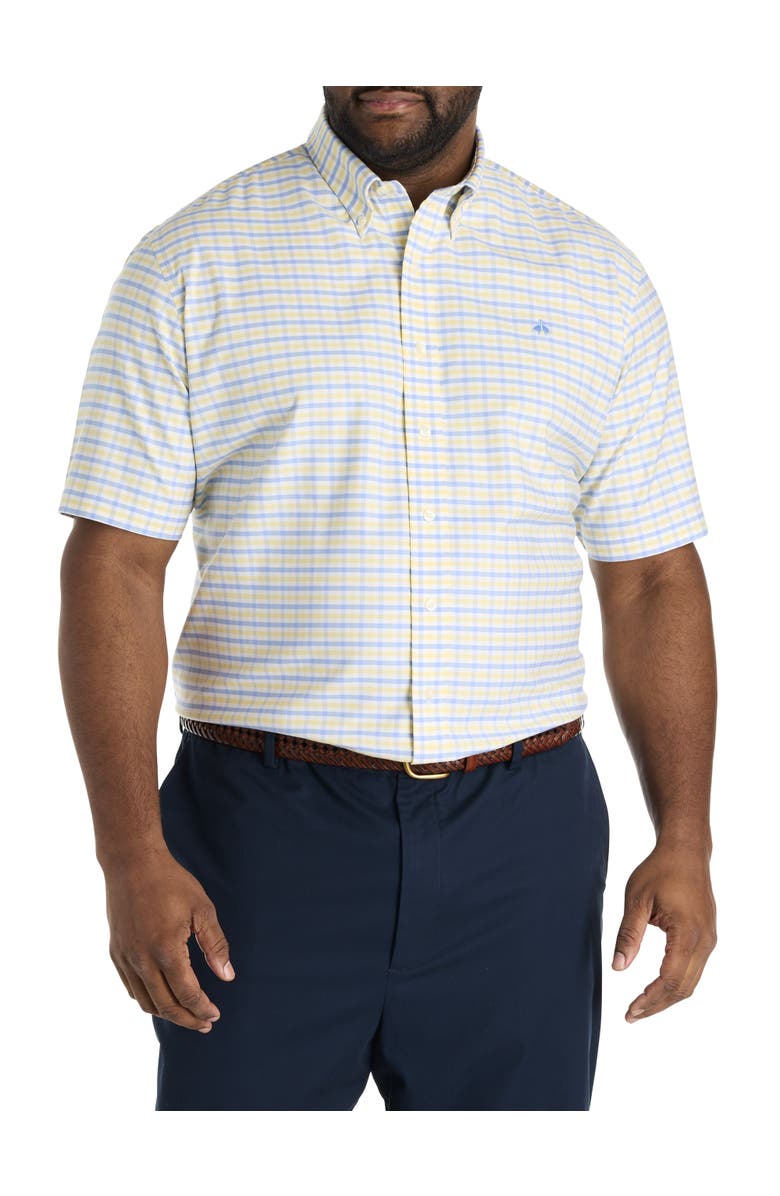 B+T Essentials Fit by Dxl Big & Tall  Non-Iron Gingham Sport Shirt, Main, color, Yellow Blue Ging