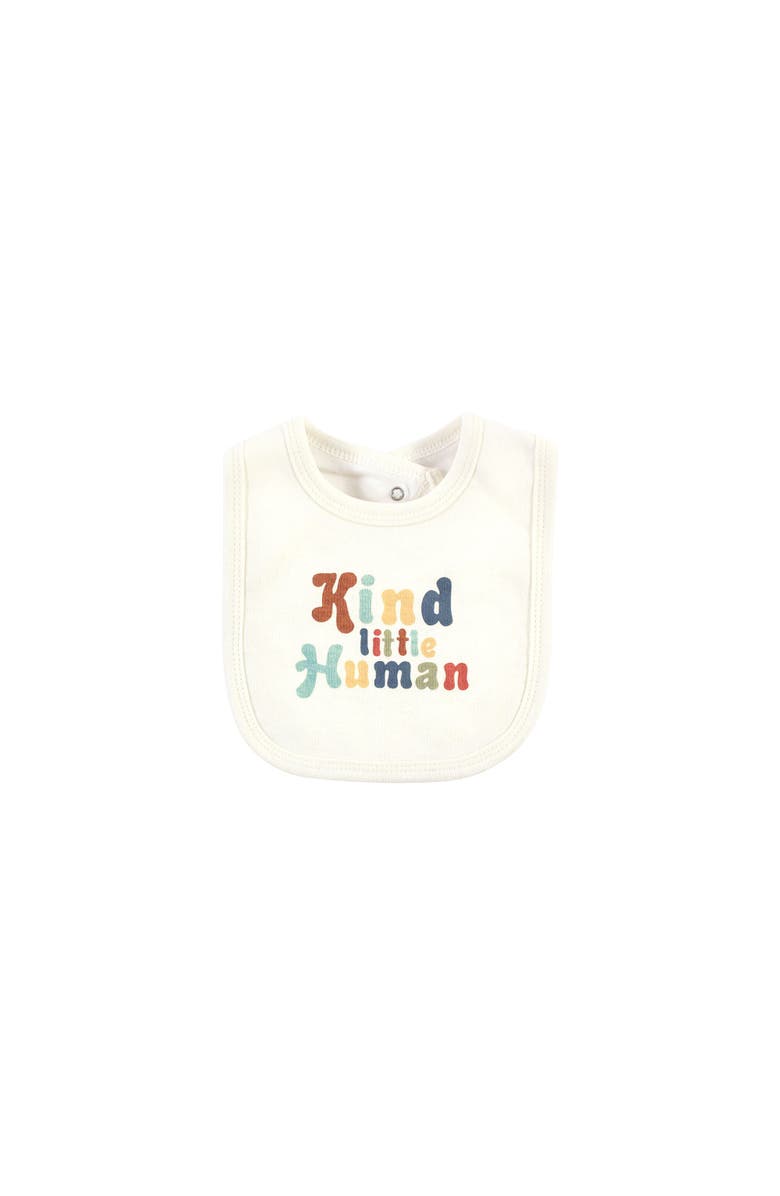 Hudson Baby Cotton Bodysuit, Pant and Bib Set, Alternate, color, Kind Human