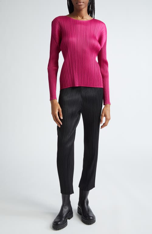 Shop Issey Miyake Pleats Please  Monthly Colors November Pleated Long Sleeve Top In Magenta
