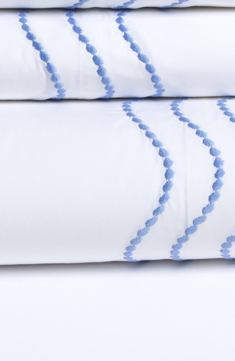 Matouk Serena Embroidered Percale Sheet Set, Alternate, color, Azure