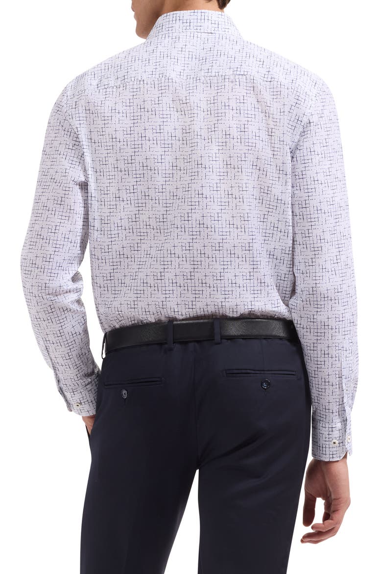 Axel Shaped Fit Crosshatch Print Cotton Button-Up Shirt, Alternate, color, NAVY