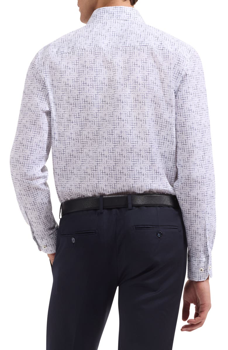 Bugatchi Axel Shaped Fit Crosshatch Print Cotton Button-Up Shirt, Alternate, color, Navy