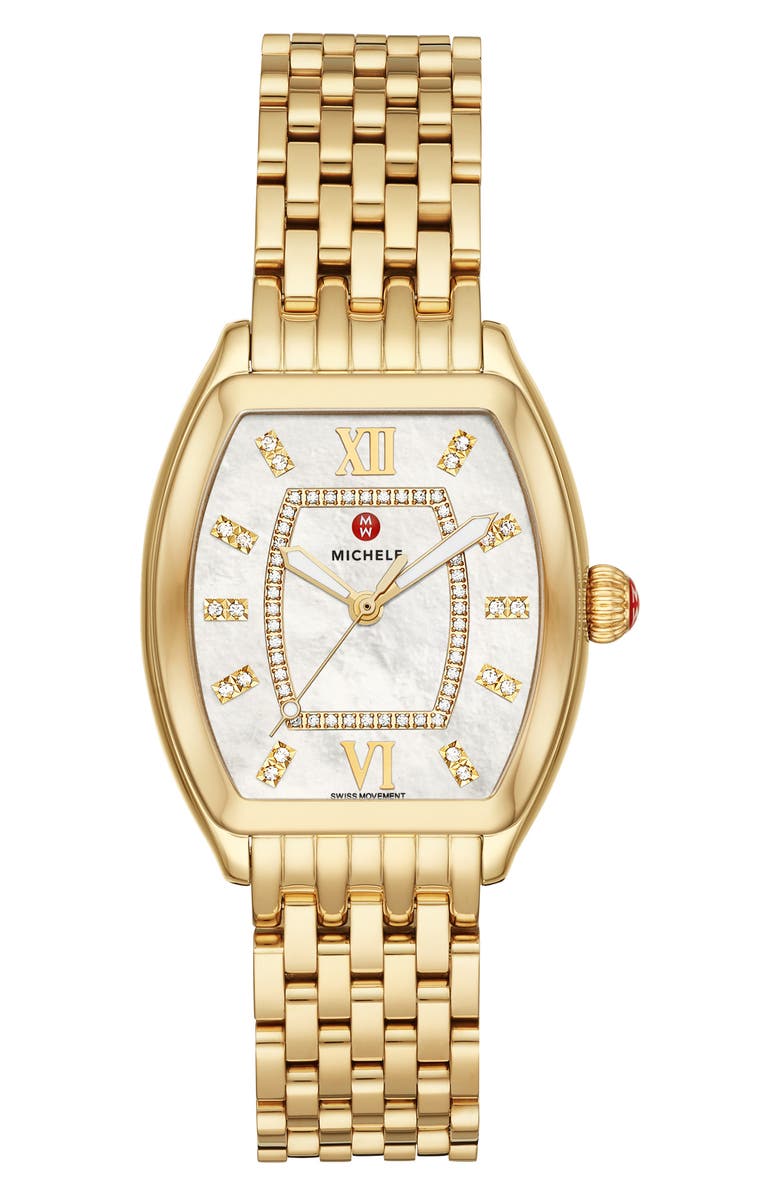 MICHELE Relevé Diamond Dial Watch Head & Interchangeable Bracelet, 31mm x 32mm, Main, color, Gold/ Silver/ Gold