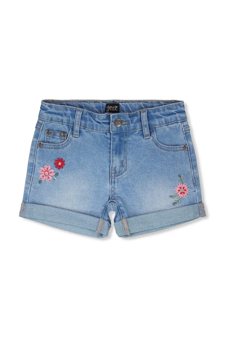 Embroidery Floral Denim Shorts, Main, color, Light Blue Denim