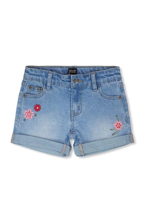 Embroidery Floral Denim Shorts (Toddler, Little Kid & Big Kid)