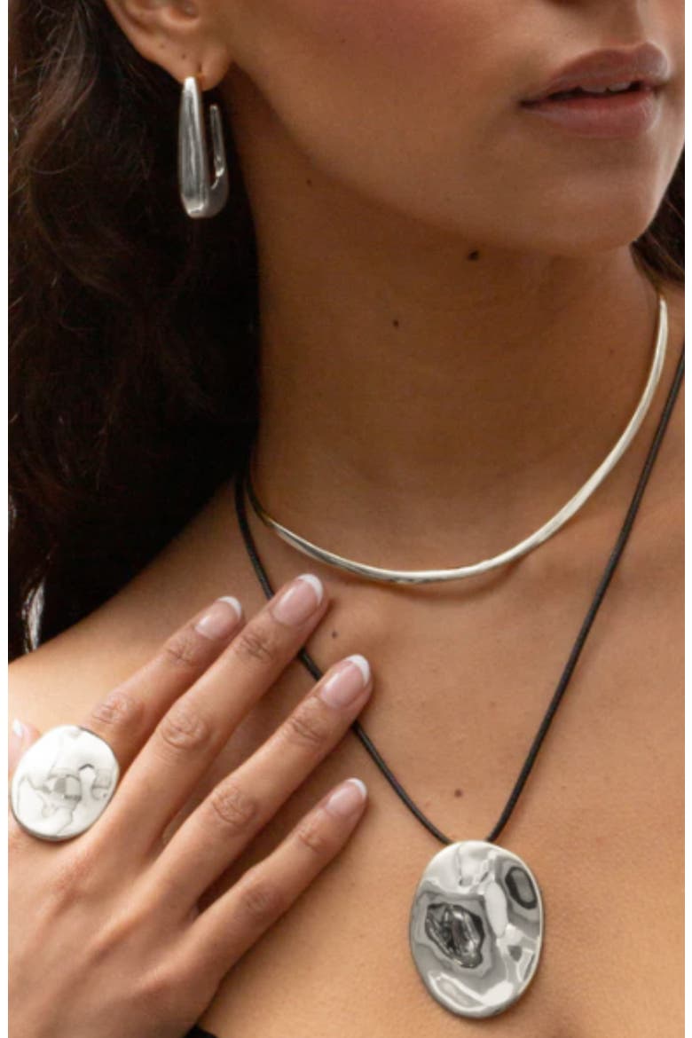 Waverly Oval Pendant Cord Necklace, Alternate, color, SILVER