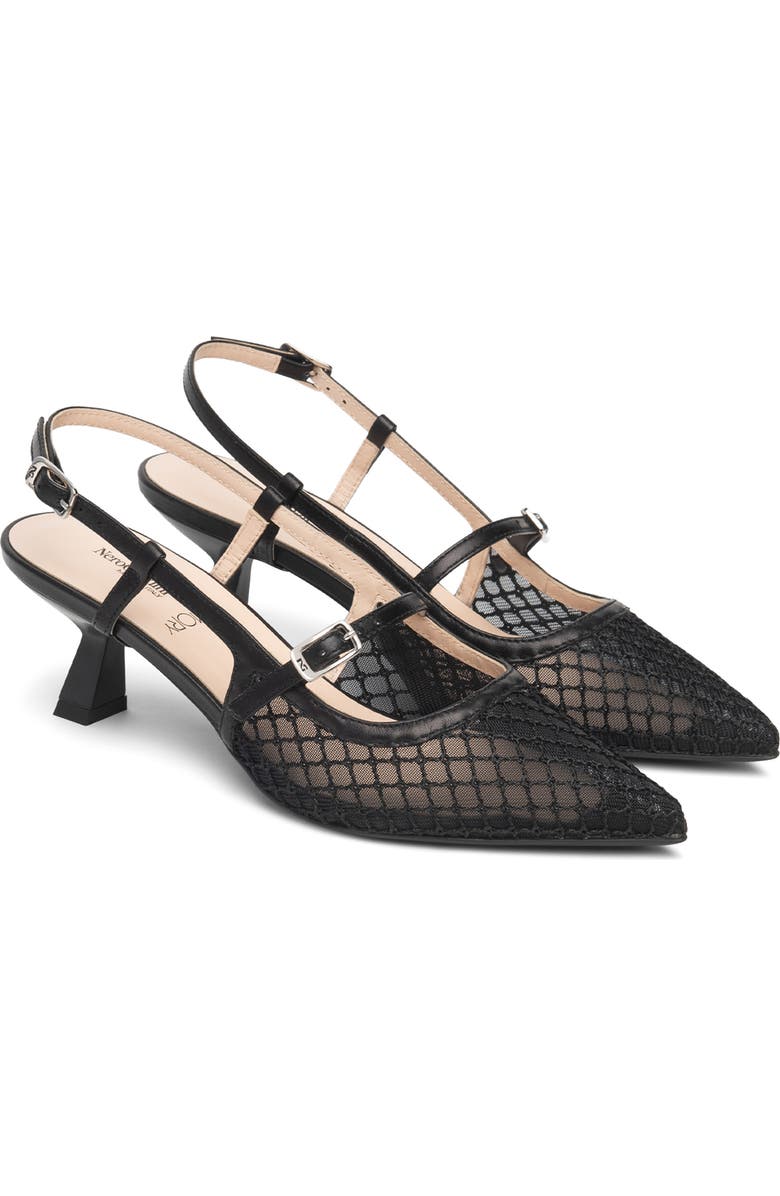 NeroGiardini Mesh Pointed Toe Slingback Pump, Main, color, Black