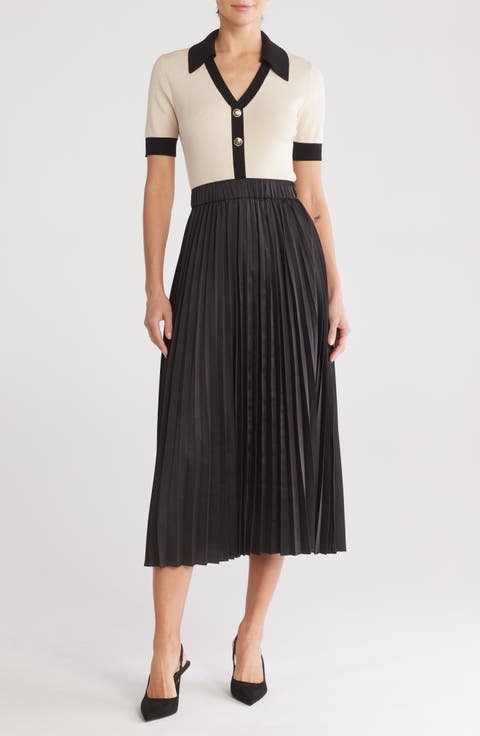 Collared Mixed Media Maxi Dress