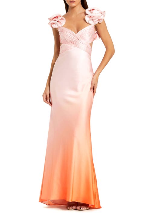 Charmeuse Ombre Gown with Ruffle Straps and Crossover Bodice