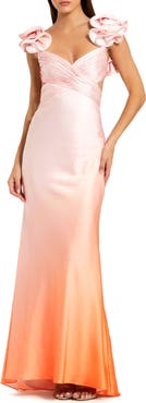 Mac Duggal Charmeuse Ombre Gown with Ruffle Straps and Crossover Bodice