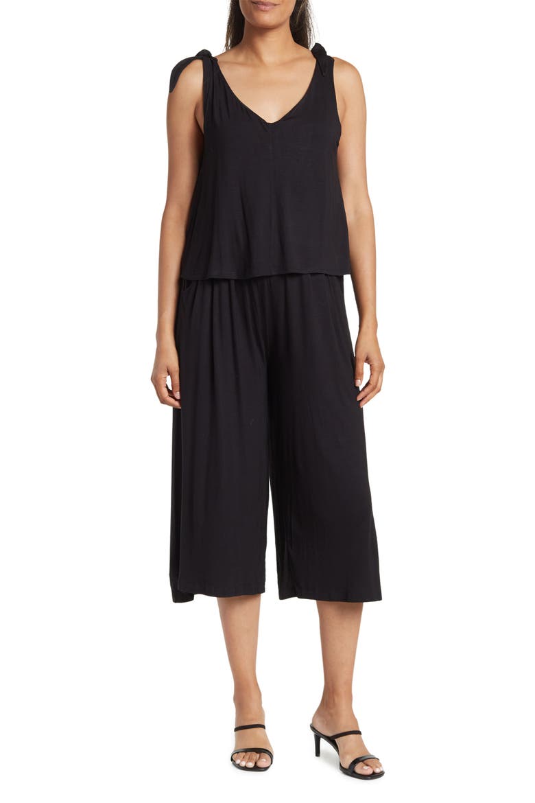 Knot Strap Knit Jumpsuit, Main, color, BLACK