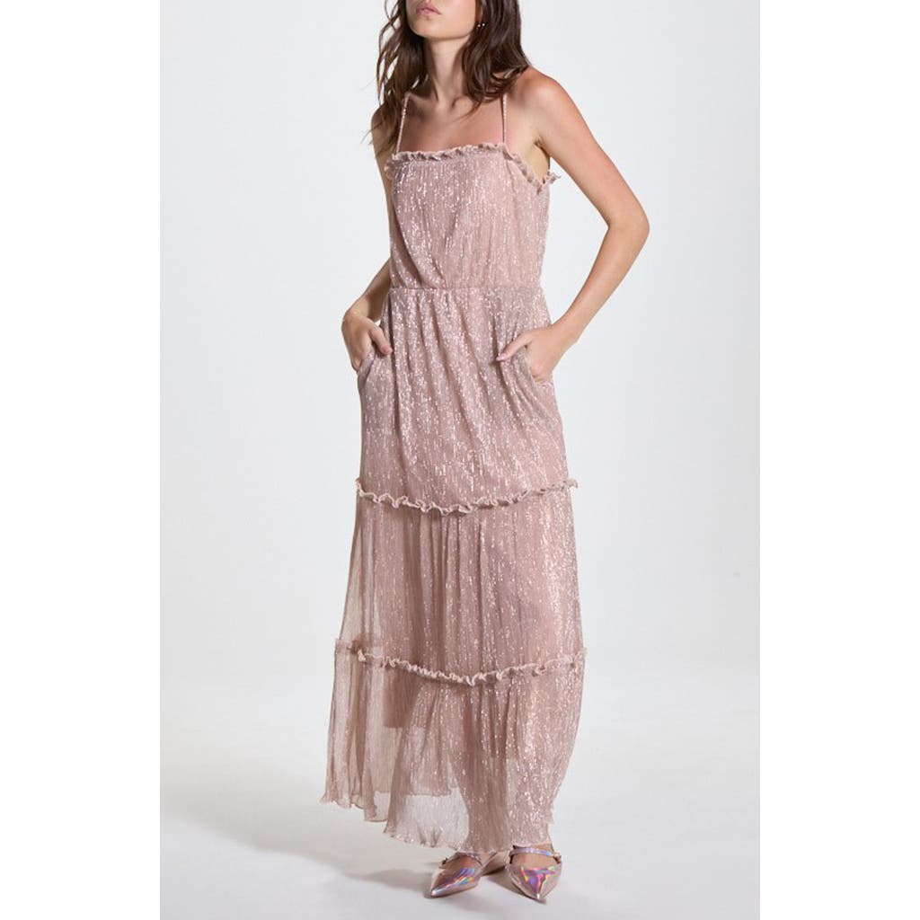 Wishlist Metallic Tiered Maxi Dress In Mauve