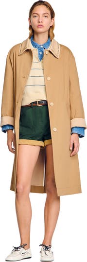 SANDRO Trench coat with rhinestone collar | Nordstrom