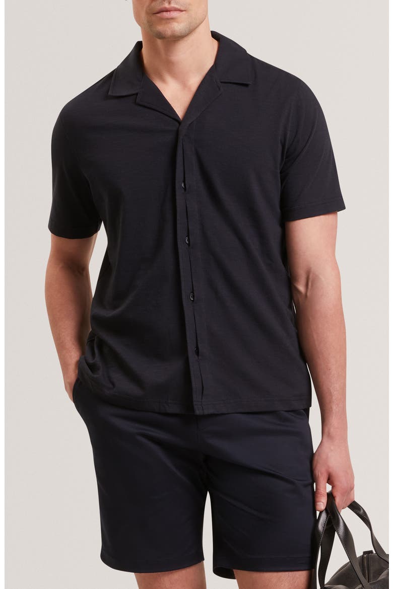 Fendry Cotton & Linen Knit Camp Shirt, Main, color, NAVY