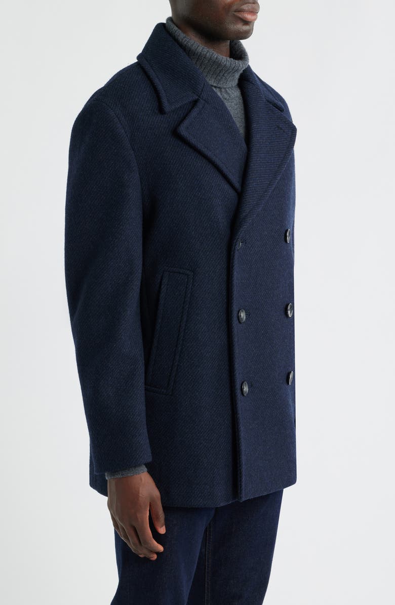 Hart Schaffner Marx Everett Wool Blend Twill Peacoat, Alternate, color, Navy Twill