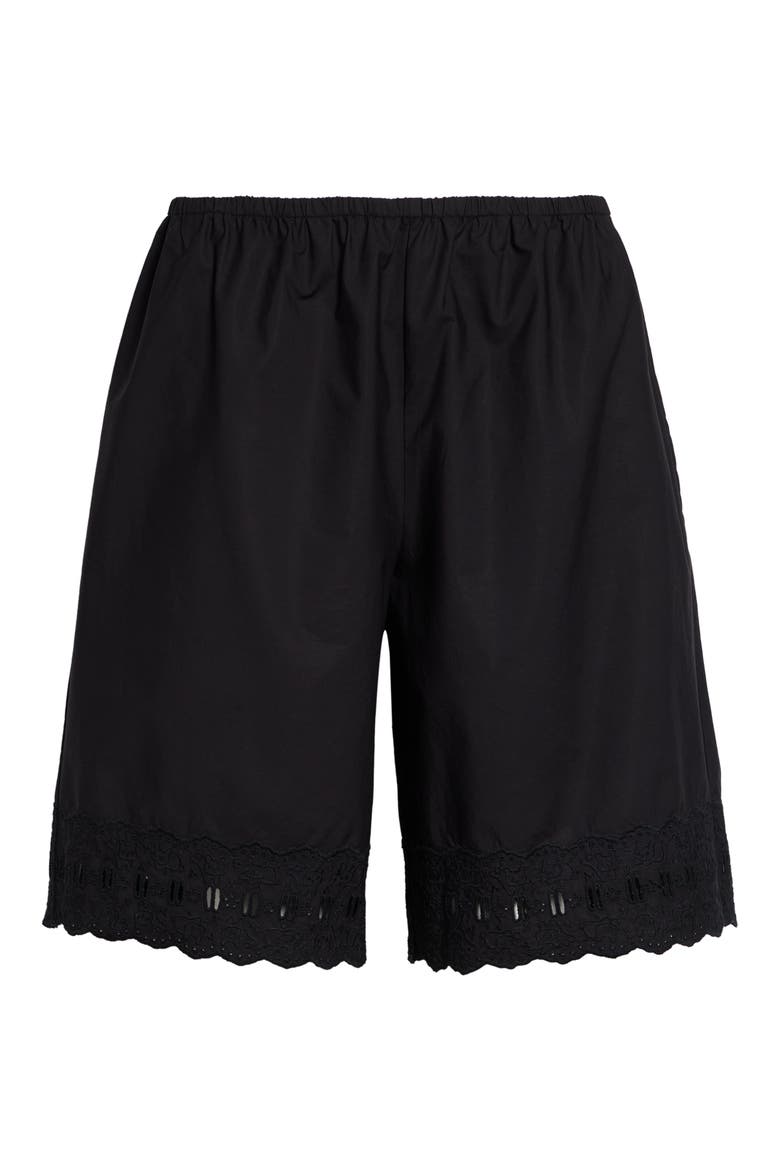 Pepita Eyelet Trim Cotton Poplin Shorts, Alternate, color, BLACK