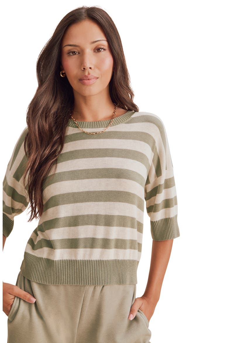 Georgie Stripe Short Sleeve Sweater, Alternate, color, EUCALYPTUS GREEN/ PALE OAK