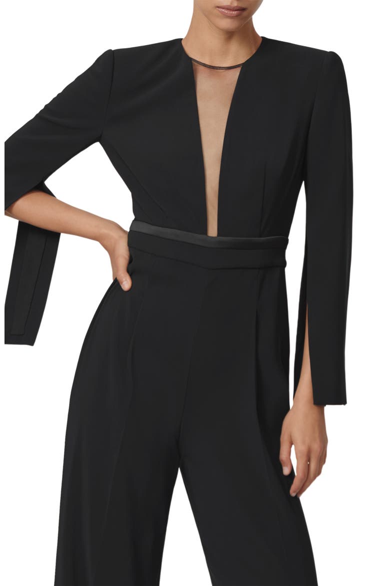 Evora Plunge Neck Split Sleeve Jumpsuit, Alternate, color, BLACK