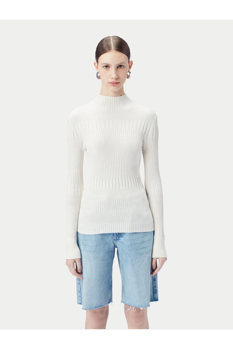 High-neck Ribbed Cotton Silk Cashmere Blend Sweater, Alternate, color, whisper white