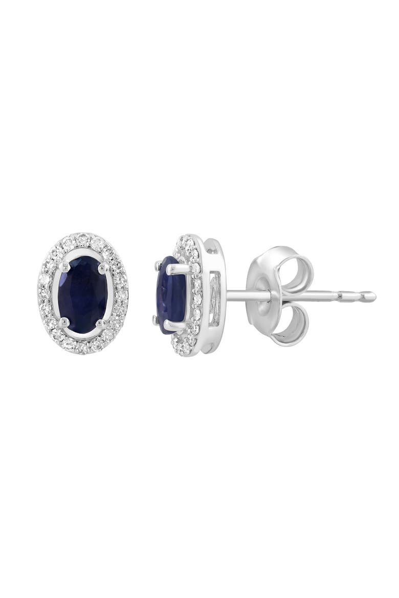 Sterling Silver Sapphire & Diamond Stud Earrings, Main, color, BLUE