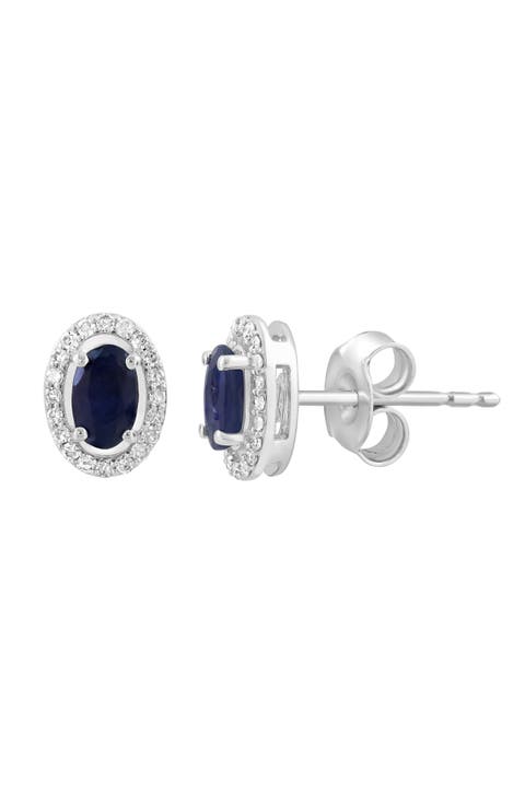 Sterling Silver Sapphire & Diamond Stud Earrings