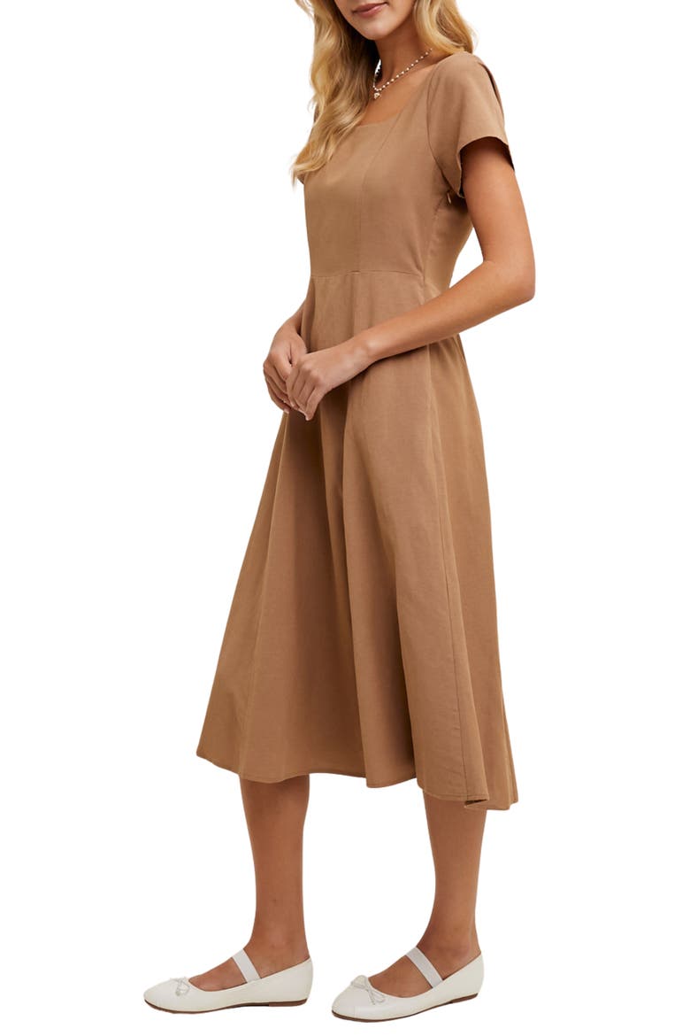 Flare Square Neck Midi Dress, Alternate, color, MOCHA