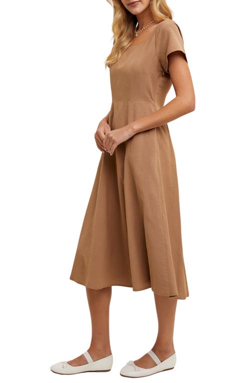 Wishlist Flare Square Neck Midi Dress In Brown