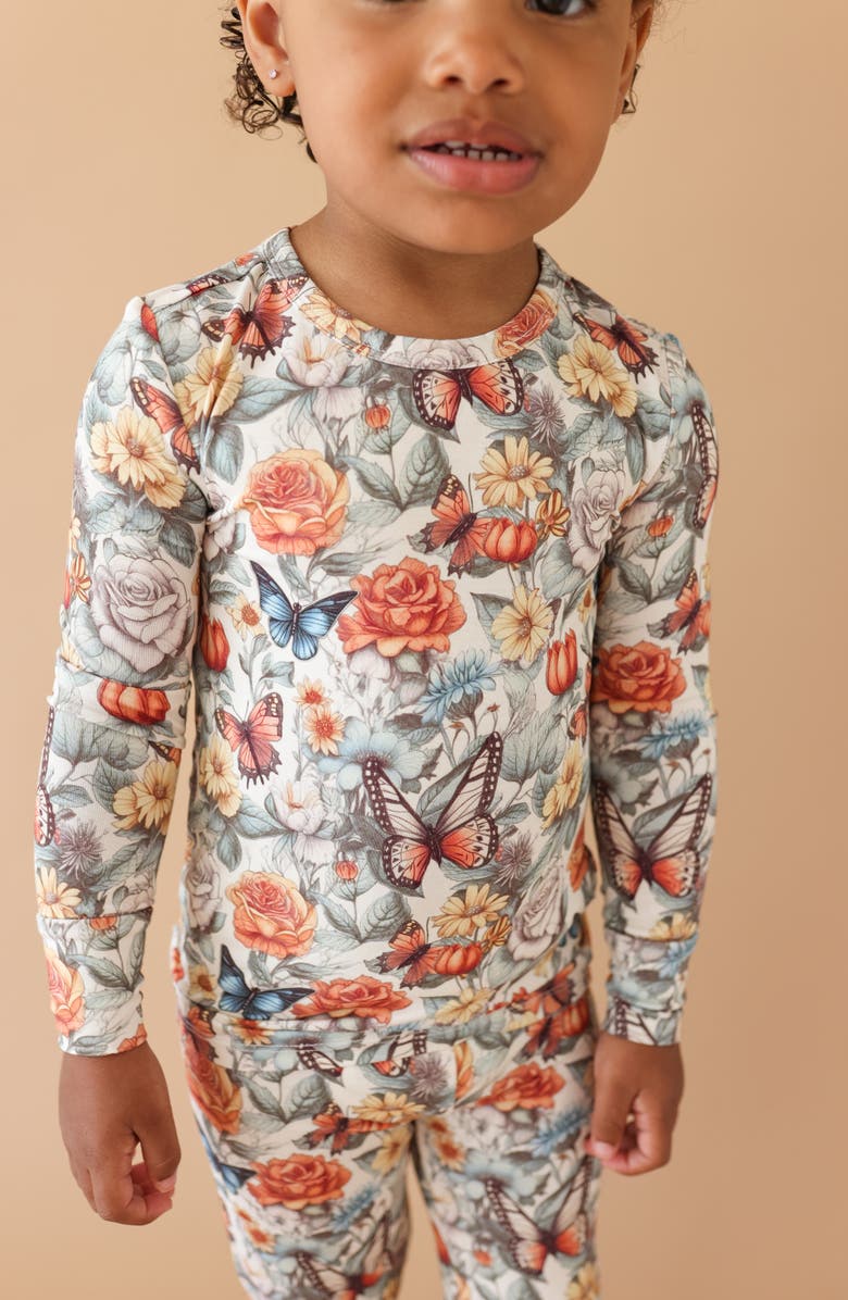Posh Peanut Kids' Butterfly Print Fitted Two-Piece Pajamas, Alternate, color, 