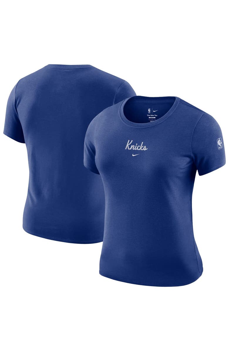 Nike Women's Nike Blue New York Knicks Courtside Modest Cropped Tri-Blend T-Shirt, Main, color, Blue