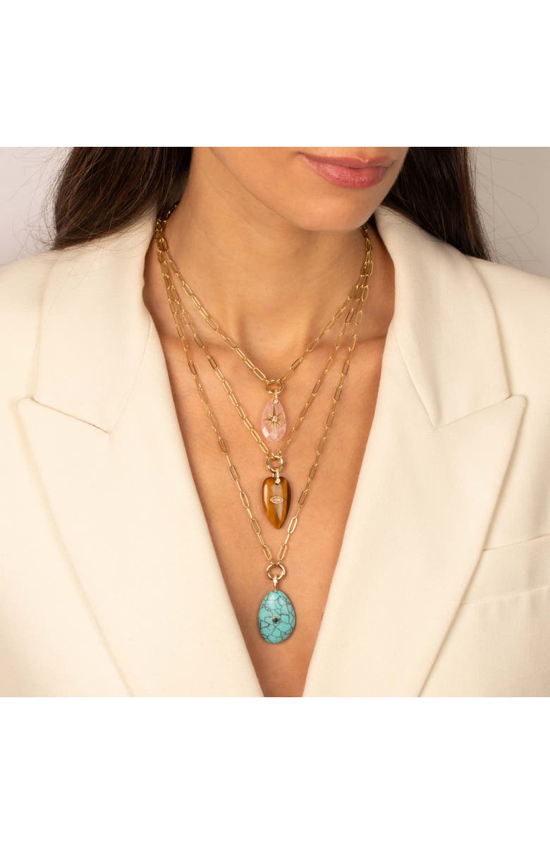 BY ADINA EDEN CZ Starburst Teardrop Natural Stone Pendant & Clicker Toggle Necklace, Alternate, color, Turquoise - 22 Inch