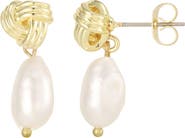 Adornia 14k Gold Plated Freshwater Pearl Love Knot Drop Earrings