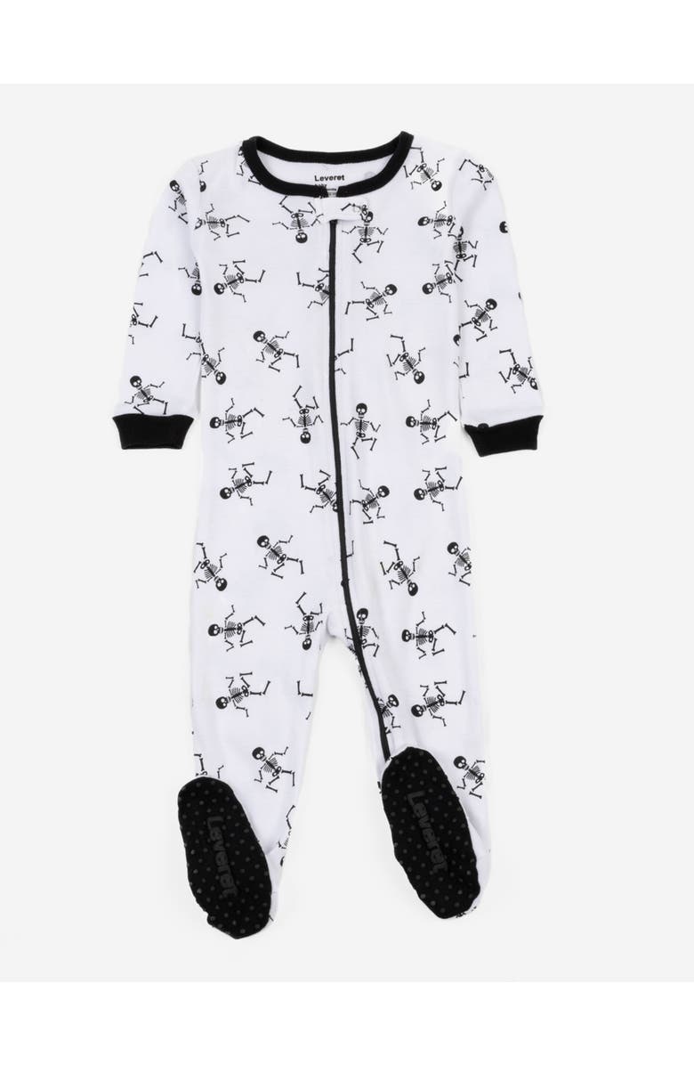 Leveret Footed Cotton Halloween Matching Family Pajamas, Fun Prints, Main, color, White Skeleton