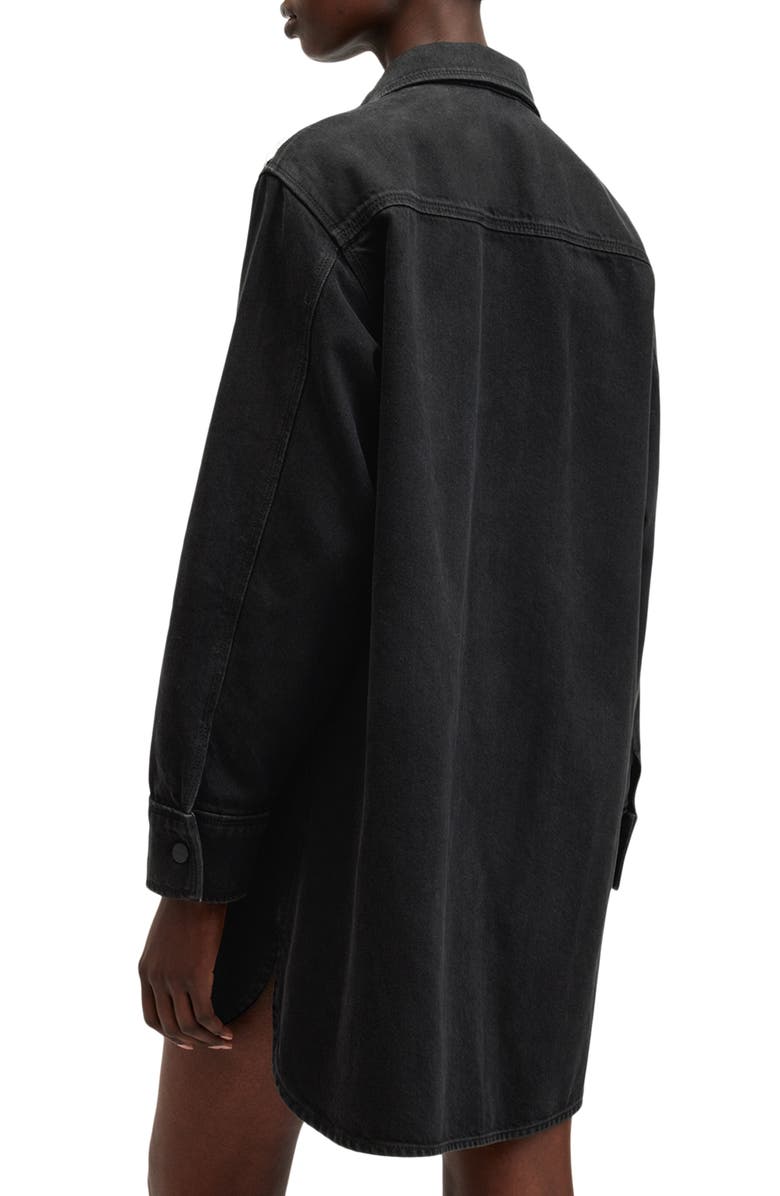 AllSaints Lily Denim Studded Long Sleeve Shirtdress, Alternate, color, Black