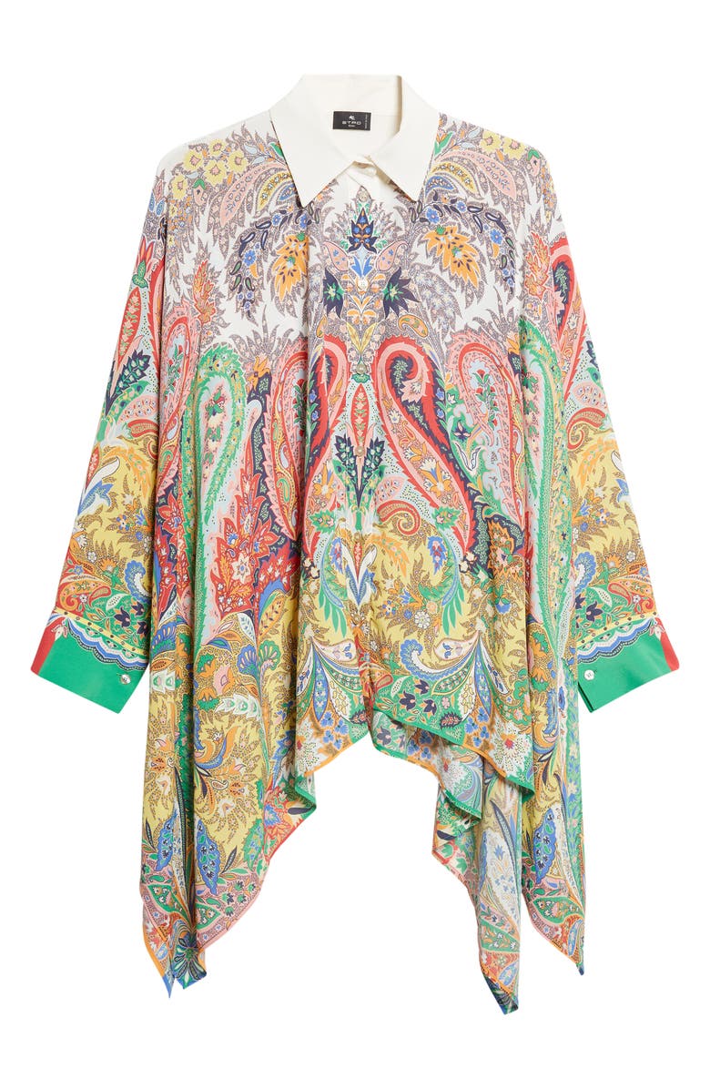 Etro Paisley Print Button-Up Poncho, Alternate, color, Print On White Base