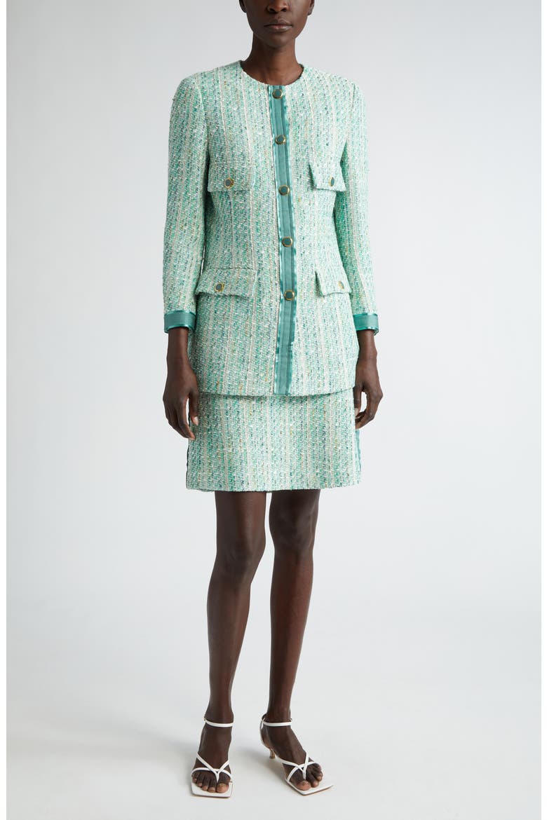 Side Tape Metallic Tweed Skirt, Alternate, color, JADE MULTI