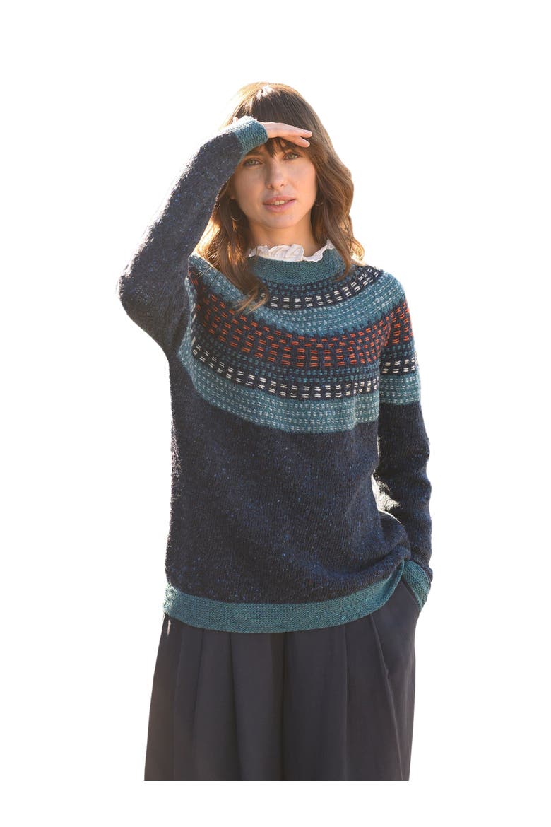 Float Stitch Yoke Donegal Sweater, Main, color, ICELANDIC BLUE