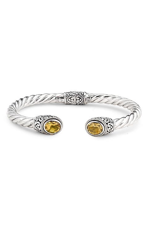 Oval Blue Topaz Open Cuff Bracelet