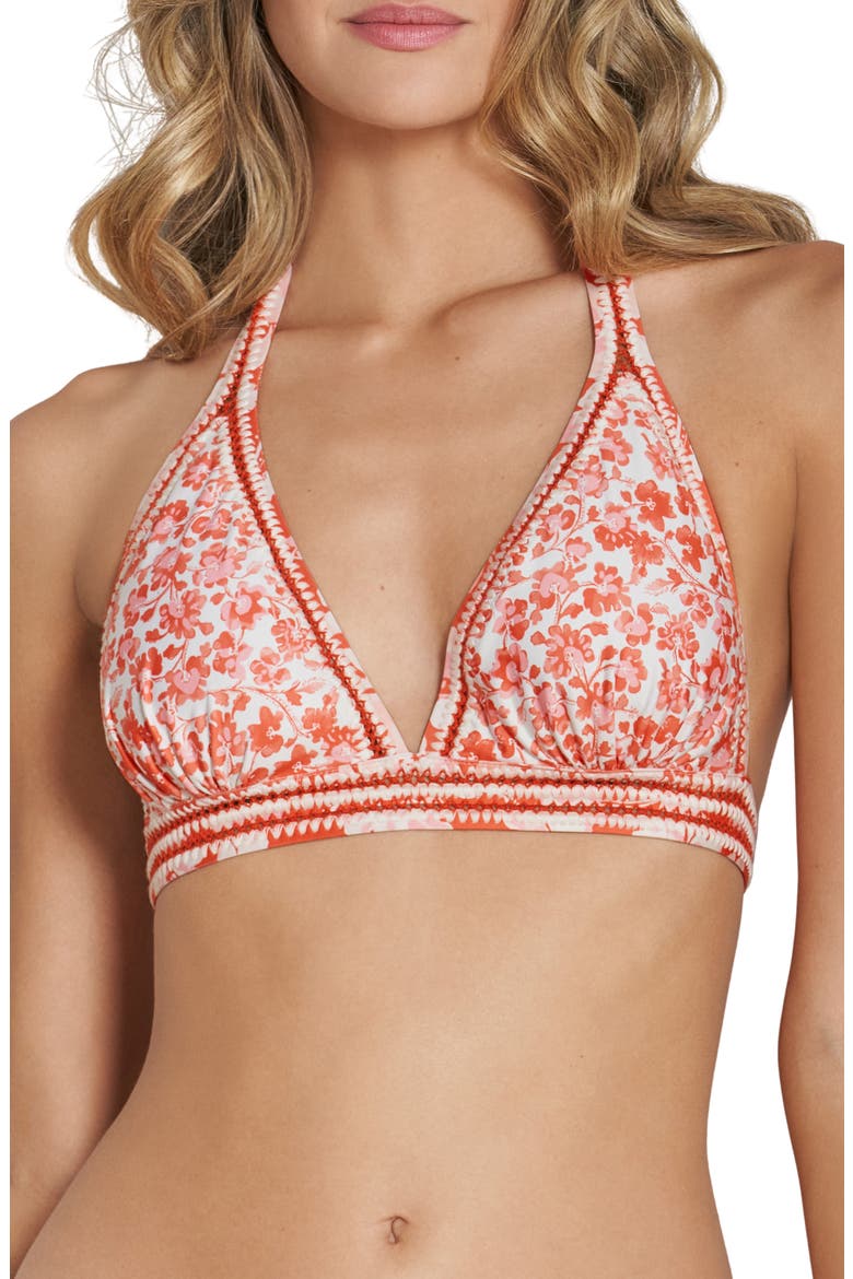 Floral Triangle Bikini Top, Main, color, MANDARIN TANGERINE