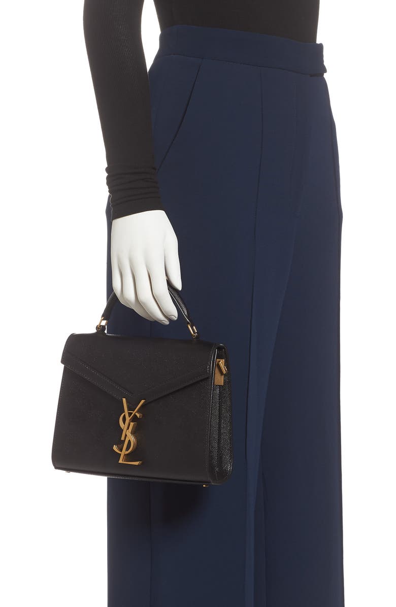 Saint Laurent Mini Cassandra Leather Top Handle Bag, Alternate, color,