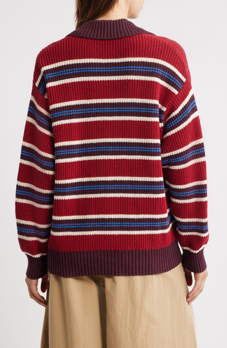 Damson Madder Ilona Stripe Organic Cotton Sweater, Alternate, color, Burgundy