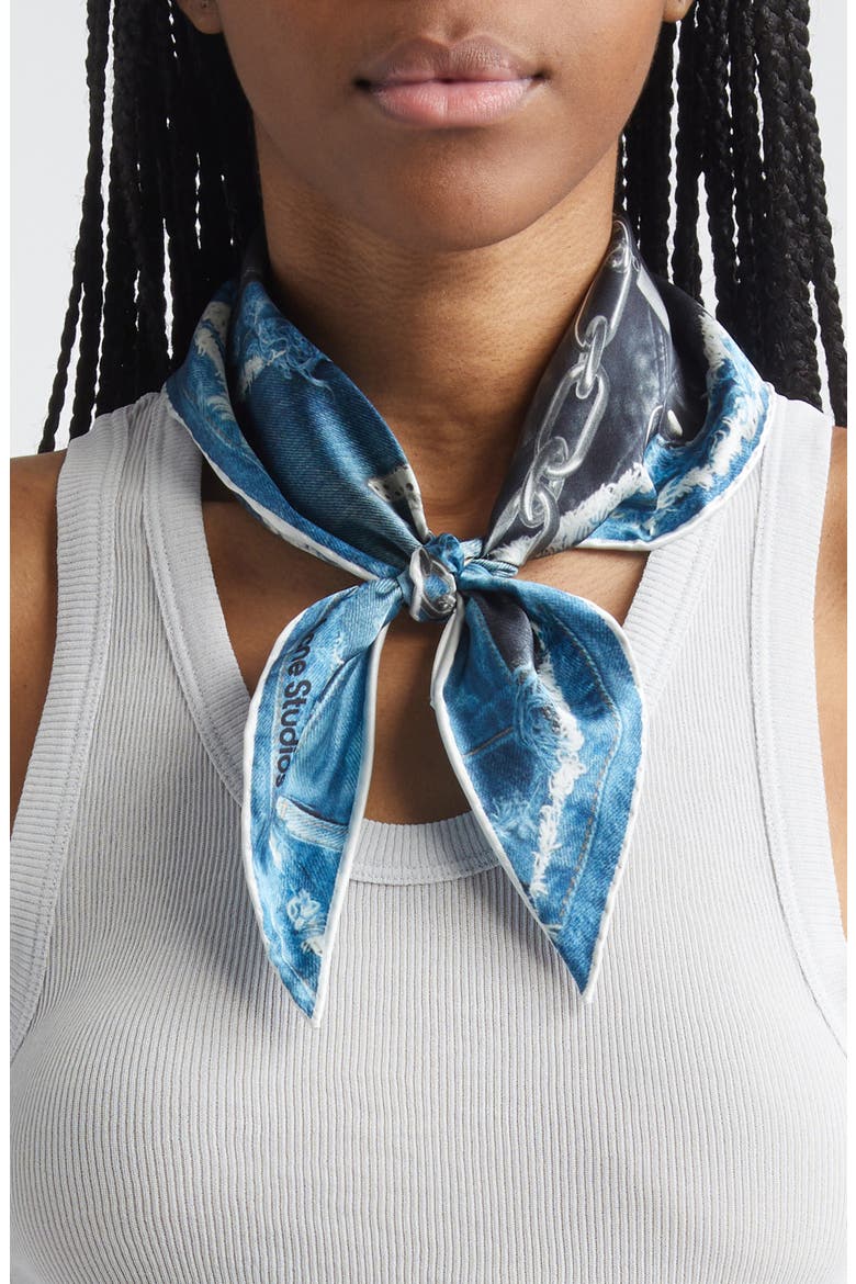 Trompe l'Oeil Silk Triangle Scarf, Alternate, color, BLACK/ BLUE