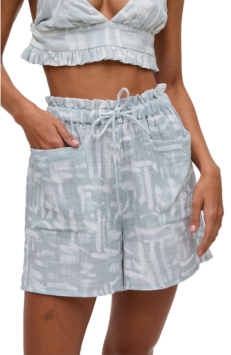 Raffya Sammie Paperbag Waist Warhol Print Short In Multi, Main, color, Sky Blue